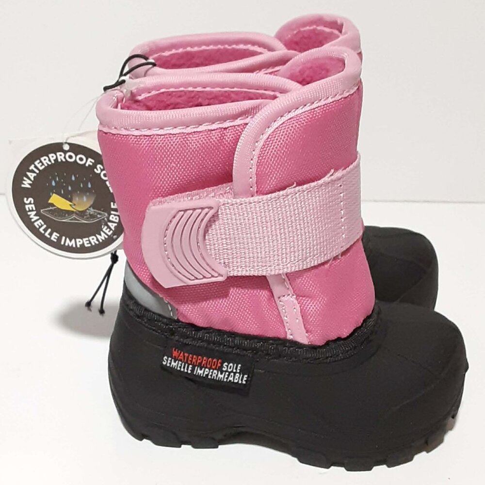 Childs Toddler Pink & Black Winter Boots Rain Snow Waterproof Sole NWT Size 4